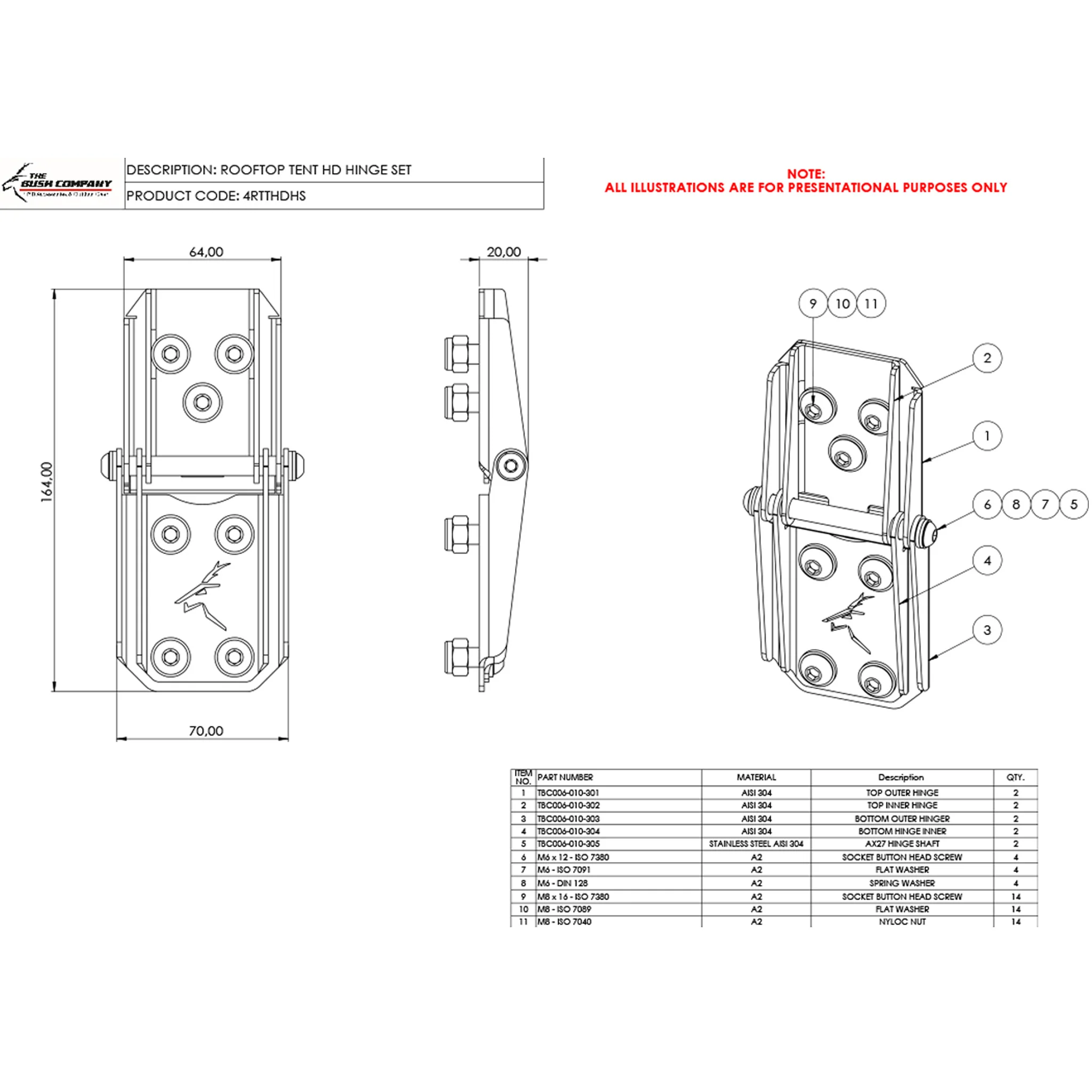 Rooftop Tent HD Hinge Set- Large - Image 3