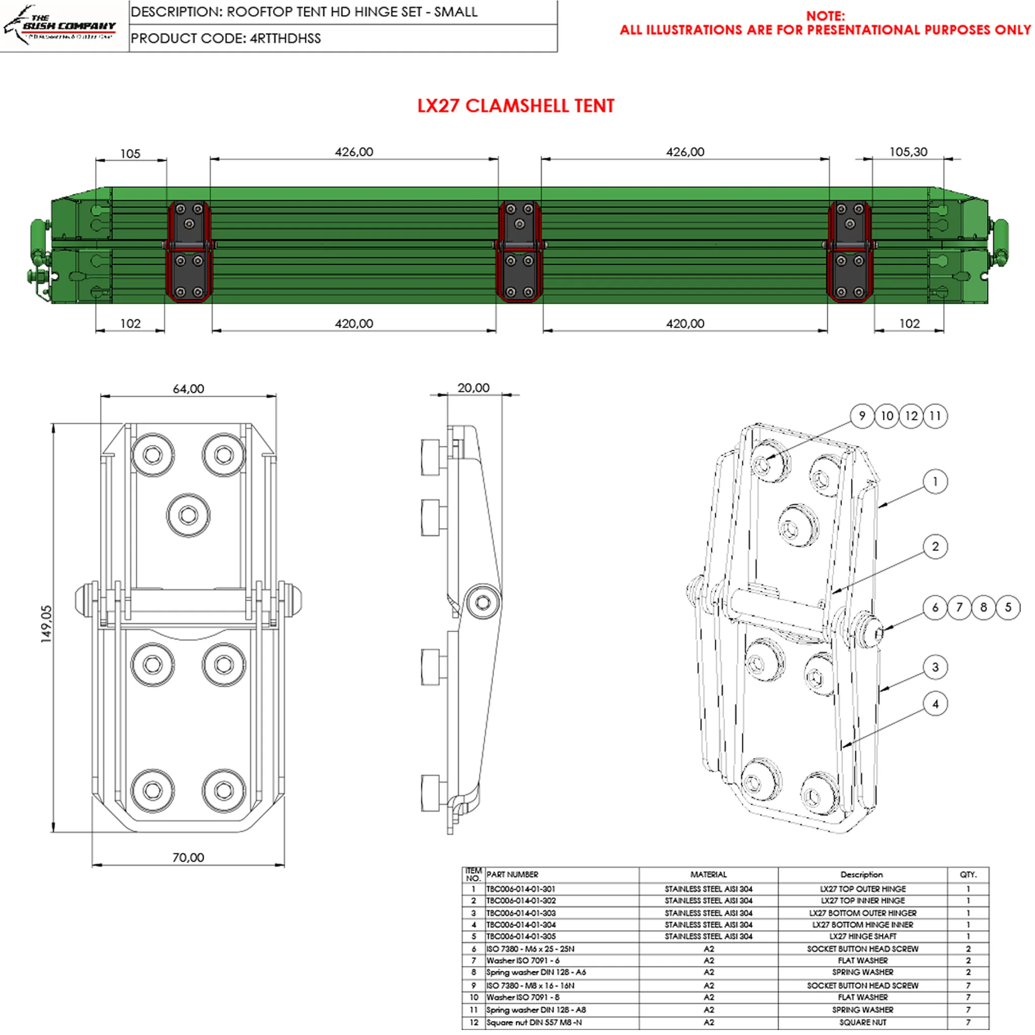 Rooftop Tent HD Hinge Set -LX27 - Image 3
